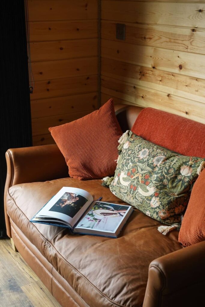 Ty Nansi Glamping Pod living area sofa